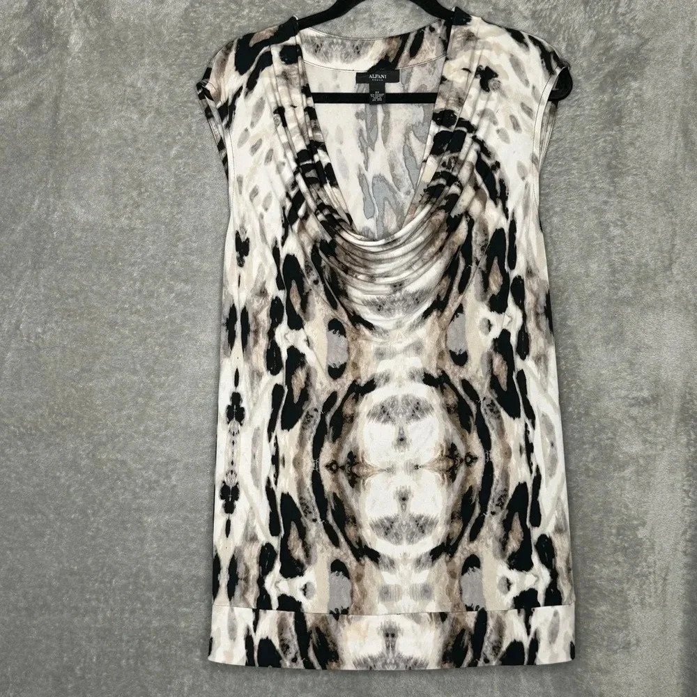 Alfani 3X Tank Top Shirt Gray Animal Print Sleeveless Scoop Cowl Neck Stretch